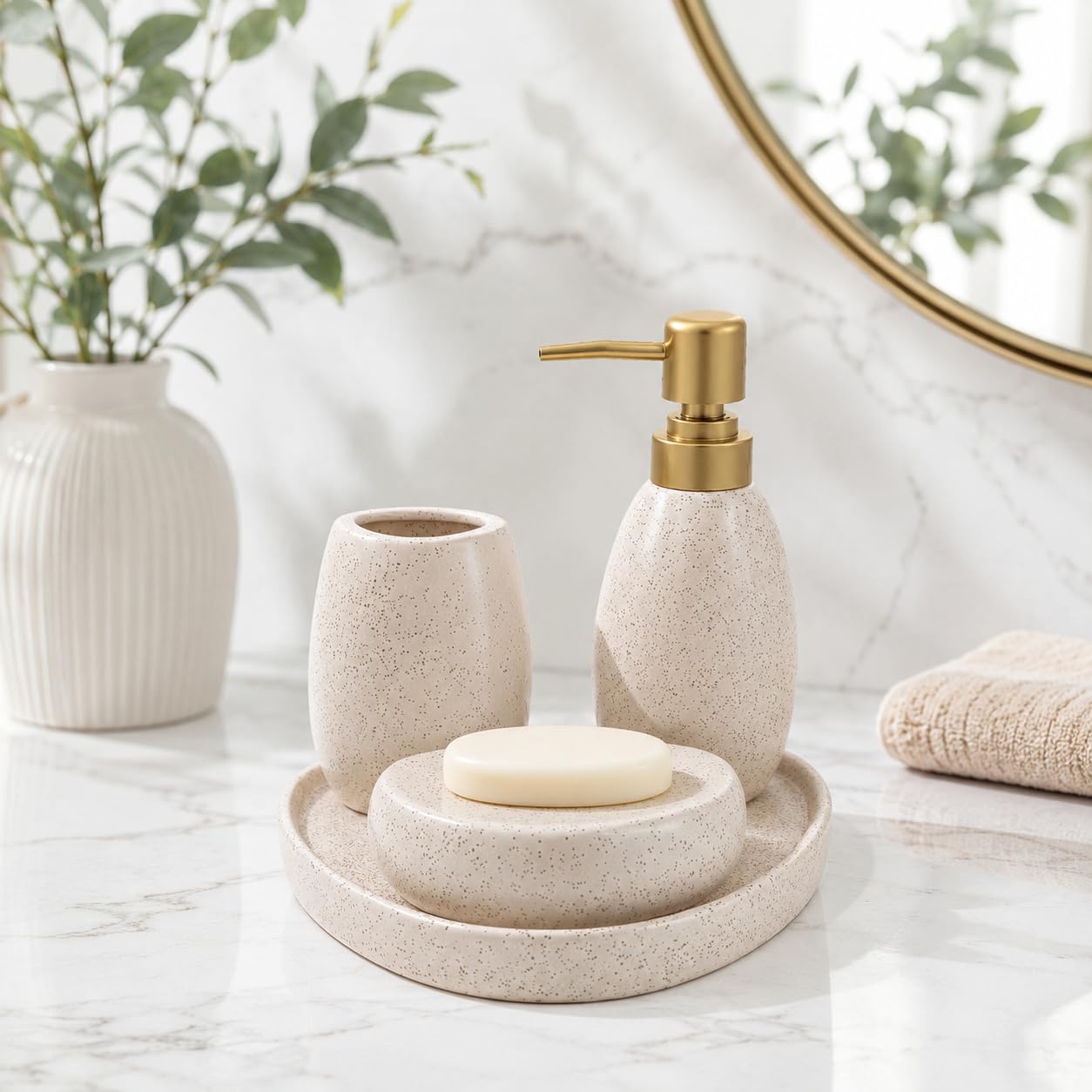 Whizzo Luxury Ceramic Bathroom Accessories Set with Soap Dispenser